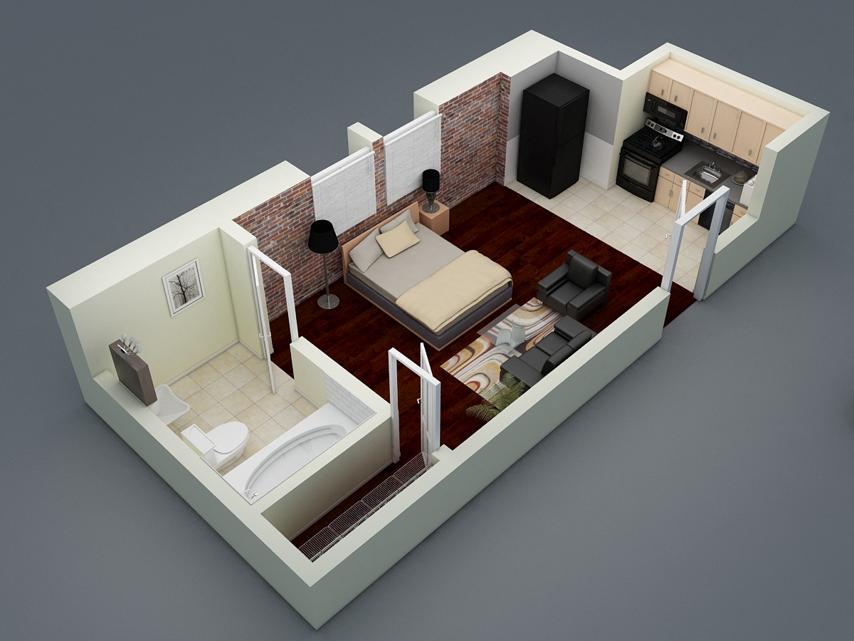 Floor plan for studio, 1 bath, 275 sqft